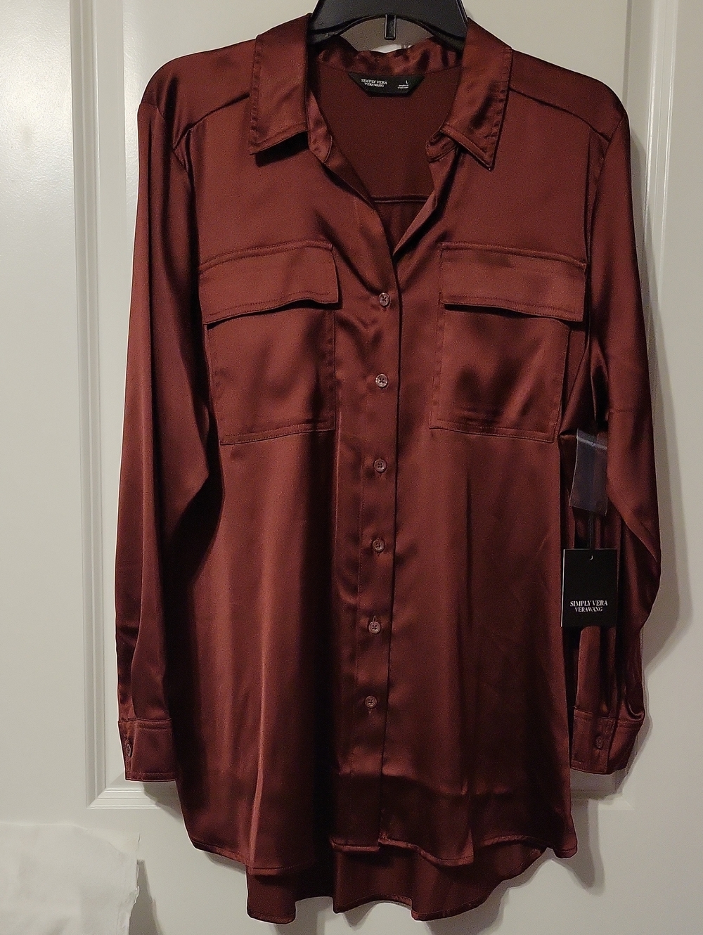 Simply Vera Women's L, Burgandy/wine, L/S, Button Up, Button Cuffed Blouse, NWT